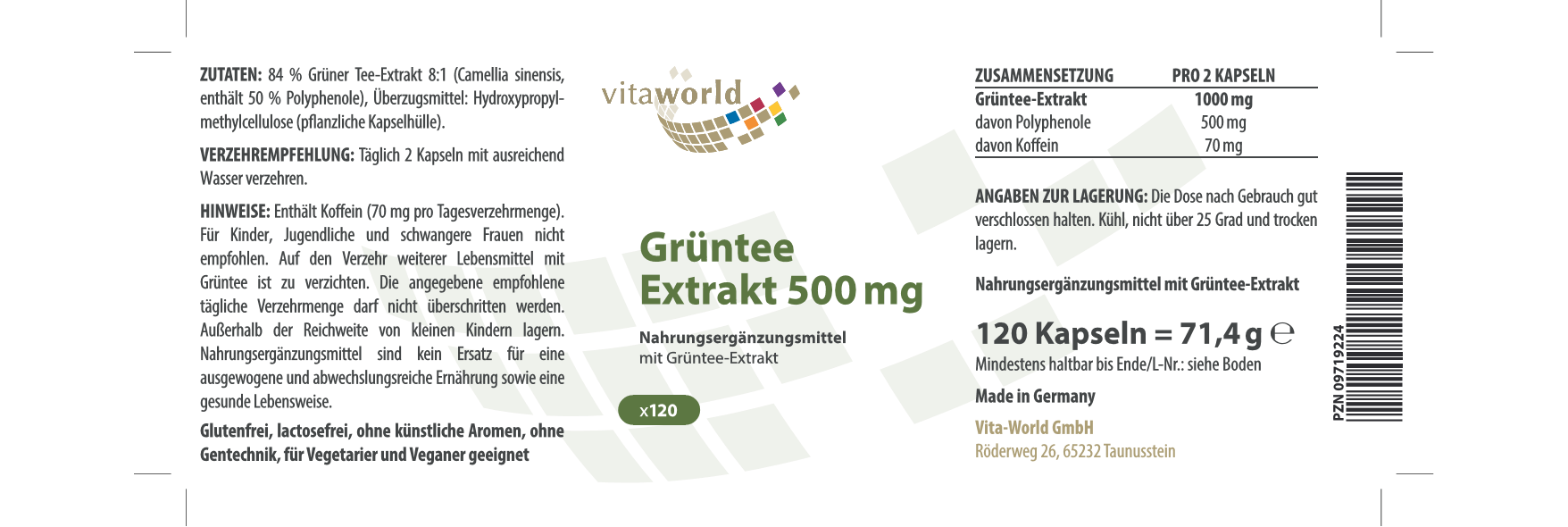 Grüntee Extrakt 500 mg (120 Kps)