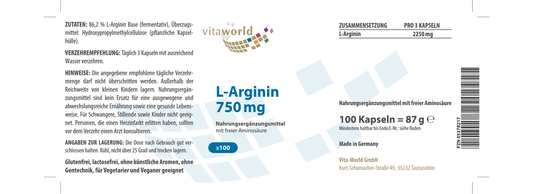 L-Arginin 750 mg (100 Kps)