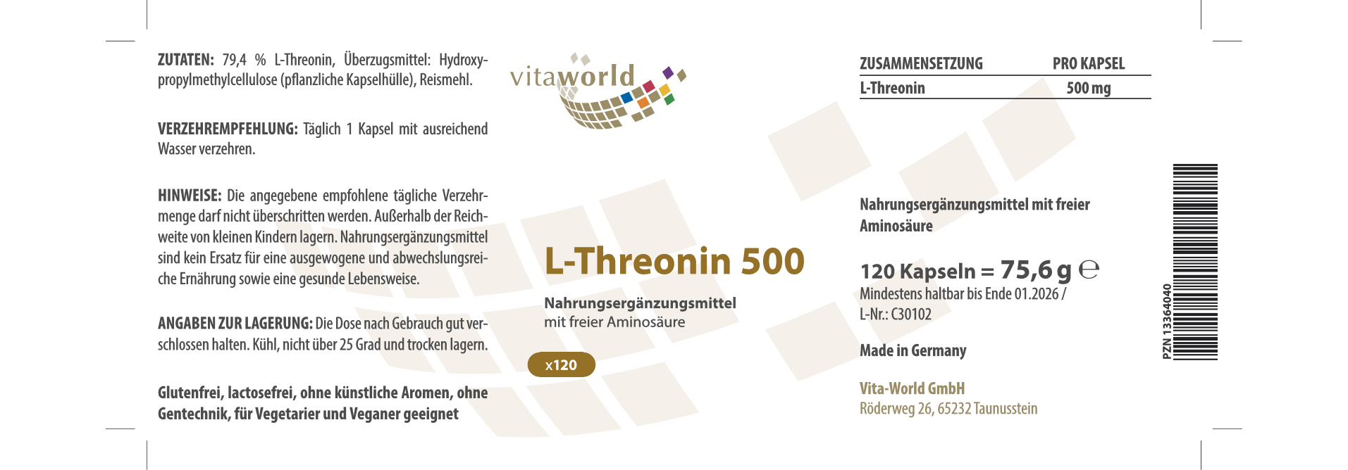 L-Threonine 500 (120 caps)