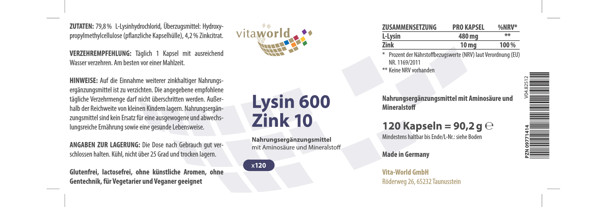 Lysin 600 mg plus Zink 10 mg (120 Kps)