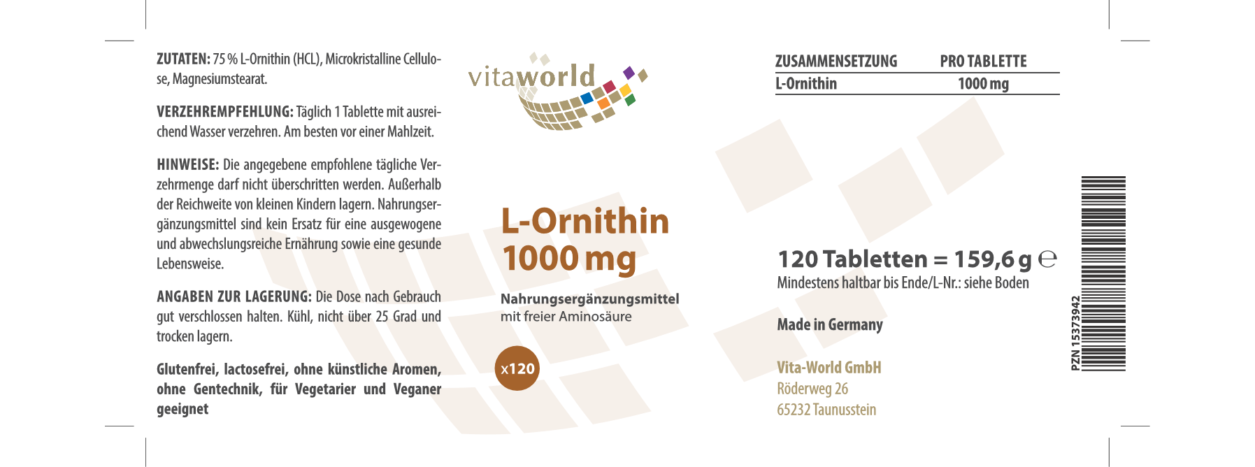 L-Ornithine 1000 mg (120 Tbl)