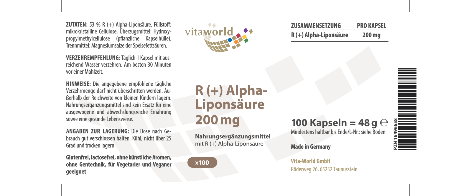 R (+) Alpha-Liponsäure 200 mg (100 Kps)